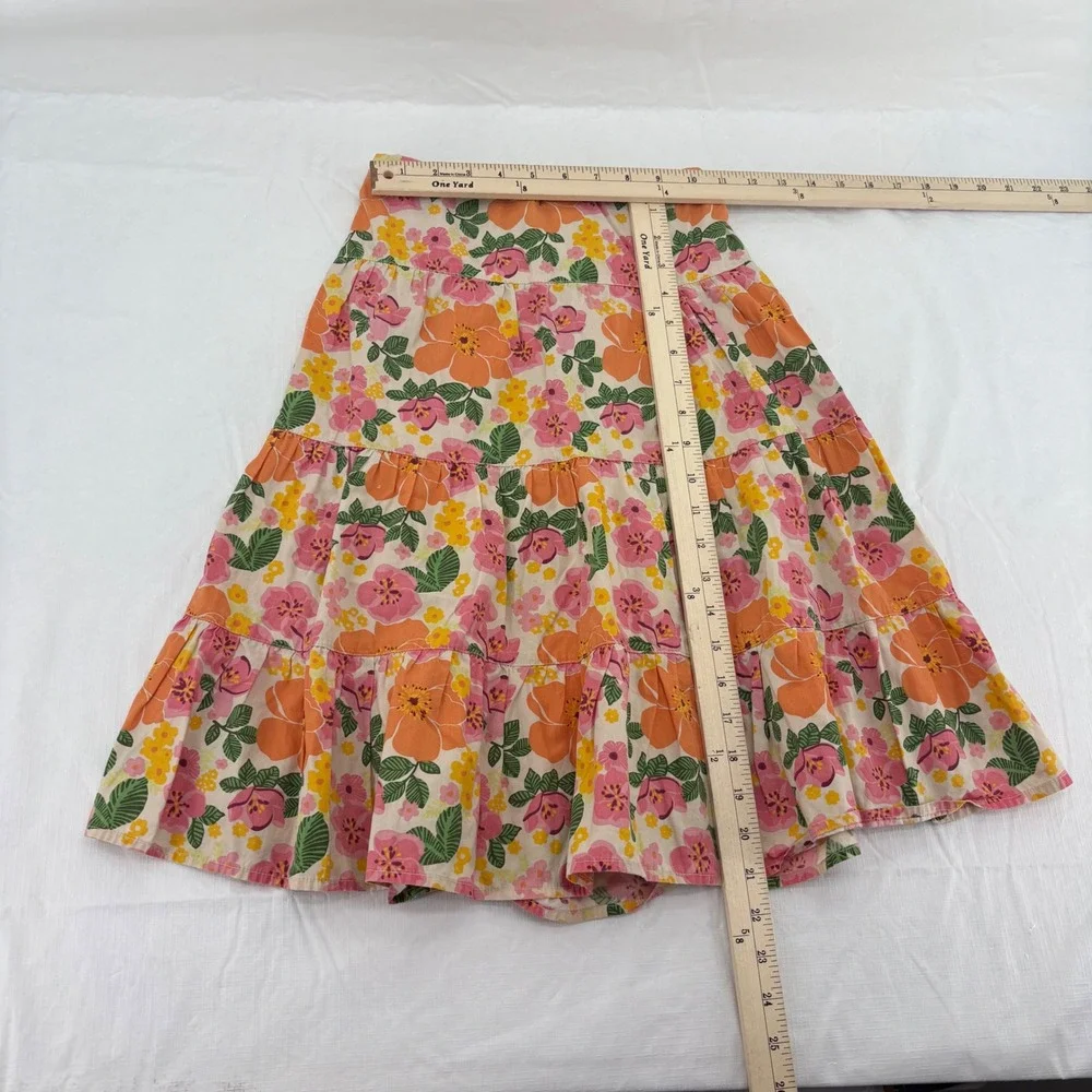 Gymboree Girls Orange Pink Floral Tiered Cotton Maxi Skirt Size 7 Vintage 2007